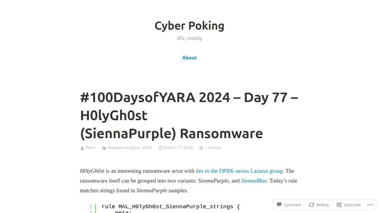 Thumbnail for H0lyGh0st (SiennaPurple) Ransomware