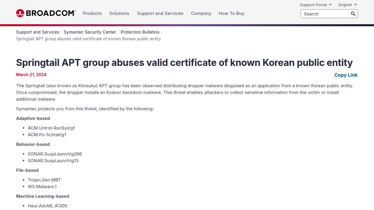 Thumbnail for Springtail APT group abuses valid certificate of known Korean public entity