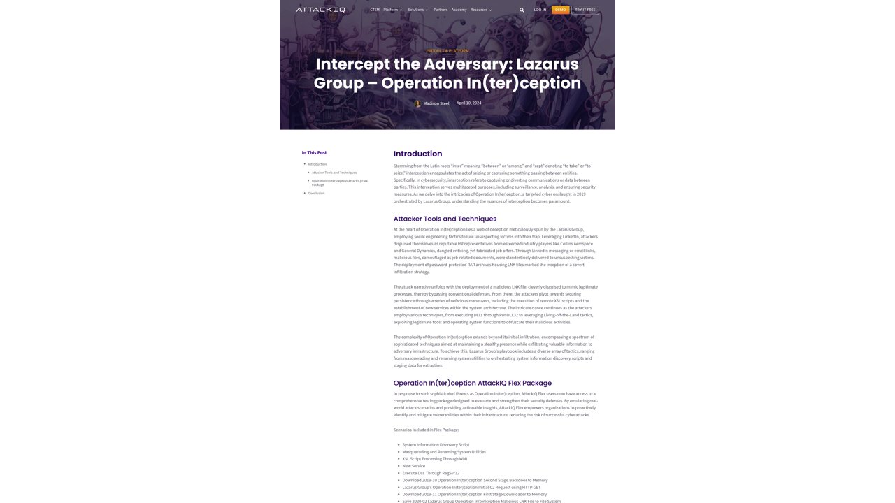 Thumbnail for Intercept the Adversary: Lazarus Group - Operation In(ter)ception