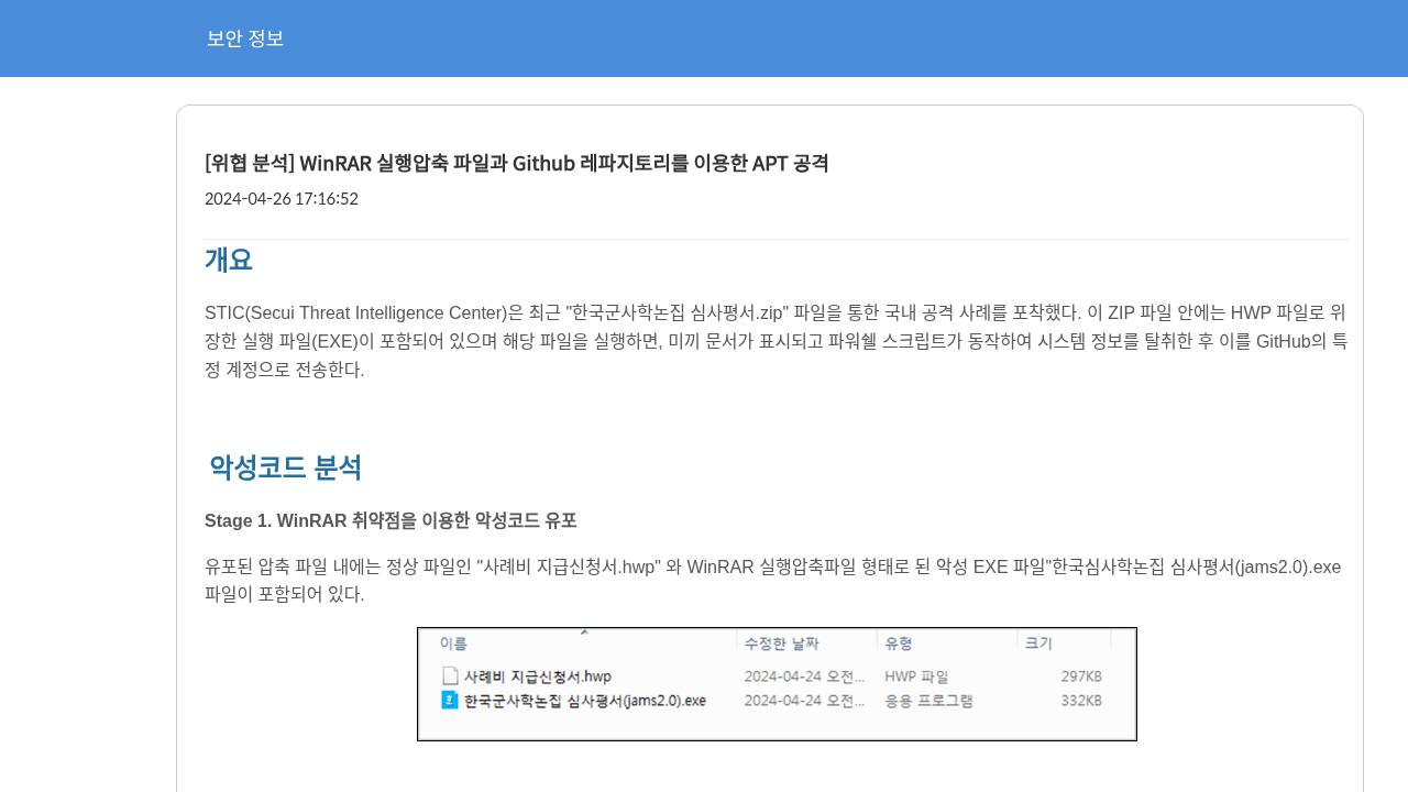 Thumbnail for WinRAR 실행압축 파일과 Github 레파지토리를 이용한 APT 공격