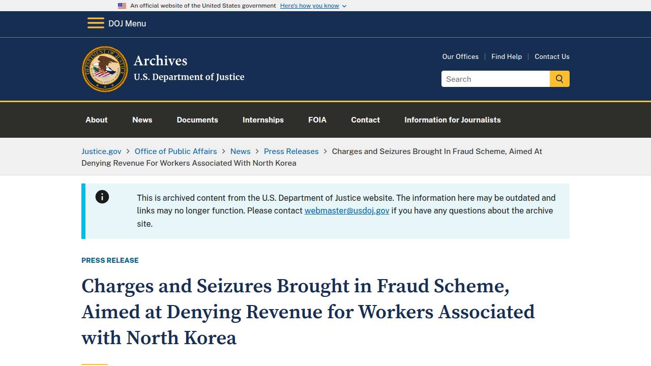 Thumbnail for Charges and Seizures Brought in Fraud Scheme, Aimed at Denying Revenue for Workers Associated with North Korea