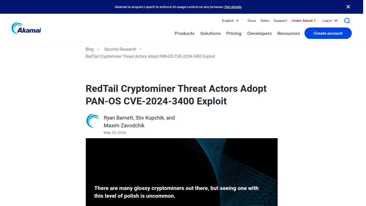 Thumbnail for RedTail Cryptominer Threat Actors Adopt PAN-OS CVE-2024-3400 Exploit