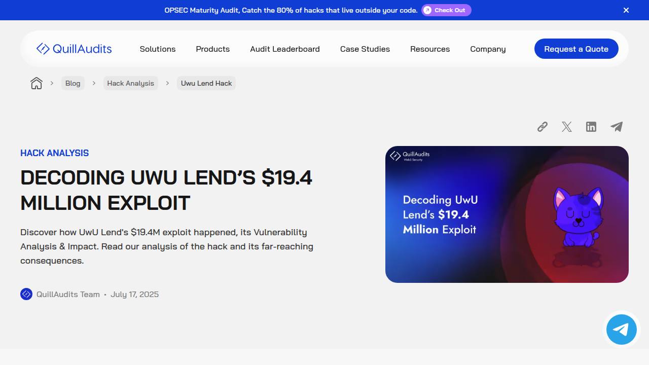Thumbnail for Decoding UwU Lend’s $19.4 Million Exploit