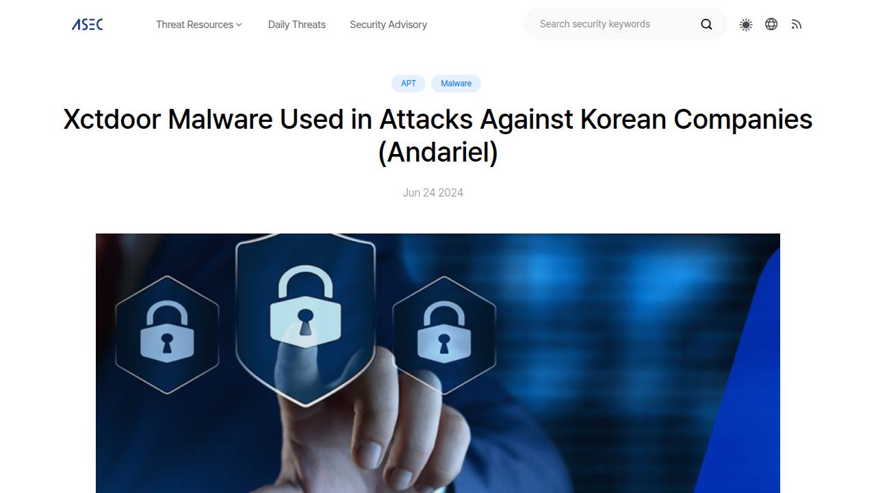 Thumbnail for Xctdoor Malware Used in Attacks Against Korean Companies (Andariel)