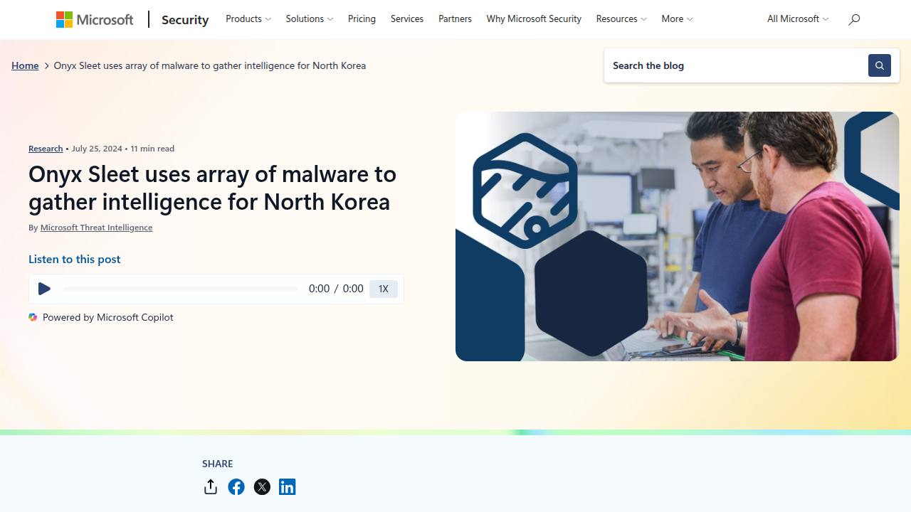 Thumbnail for Onyx Sleet uses array of malware to gather intelligence for North Korea