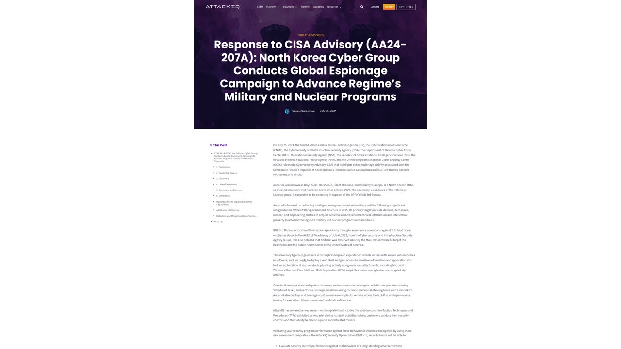 Thumbnail for Response to CISA Advisory (AA24-207A)