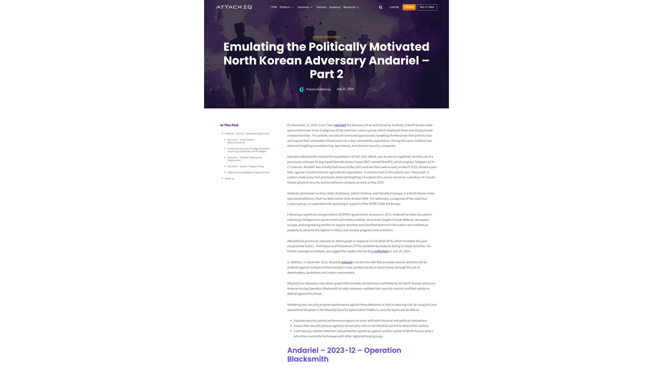 Thumbnail for Emulating the Politically Motivated North Korean Adversary Andariel – Part 2