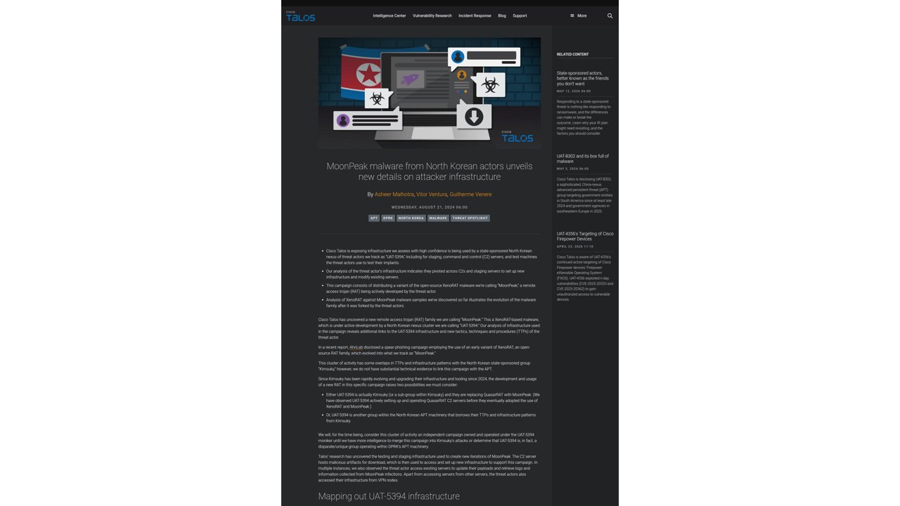 Thumbnail for MoonPeak malware from North Korean actors unveils new details on attacker infrastructure