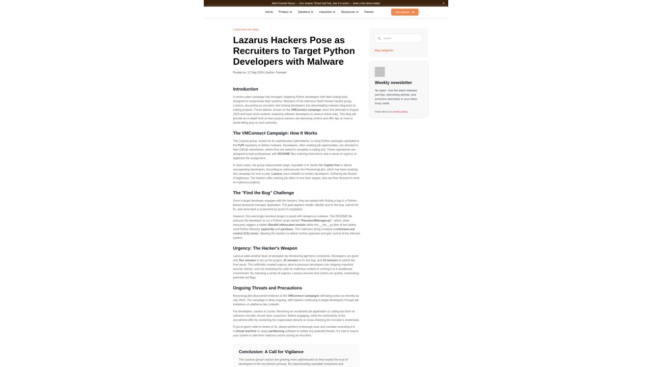 Thumbnail for Lazarus Hackers Target Python Developers with Malware Scam