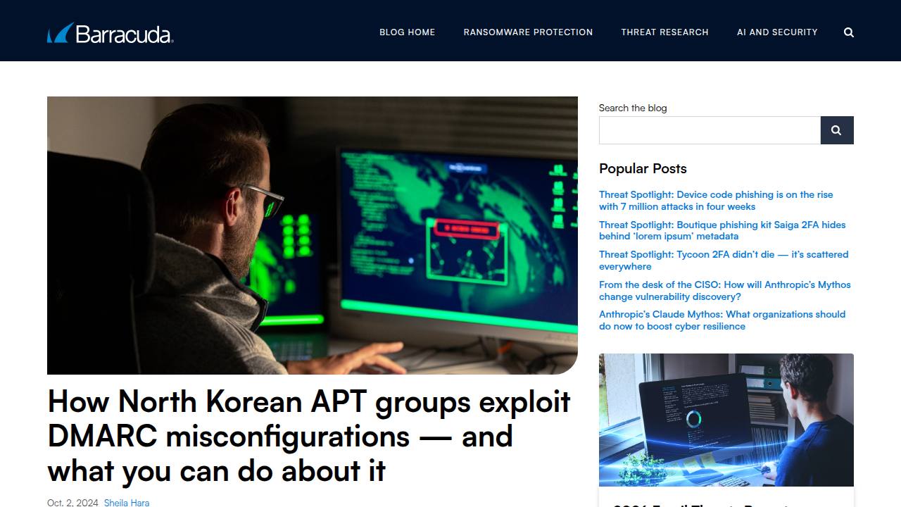 Thumbnail for How North Korean APT groups exploit DMARC misconfigurations — and what you can do about it