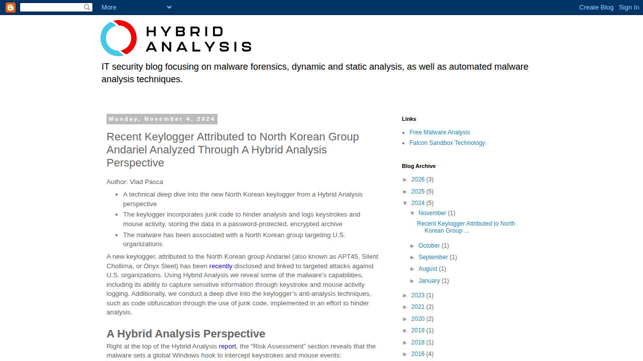 Thumbnail for Recent Keylogger Attributed to North Korean Group Andariel Analyzed Through A Hybrid Analysis Perspective