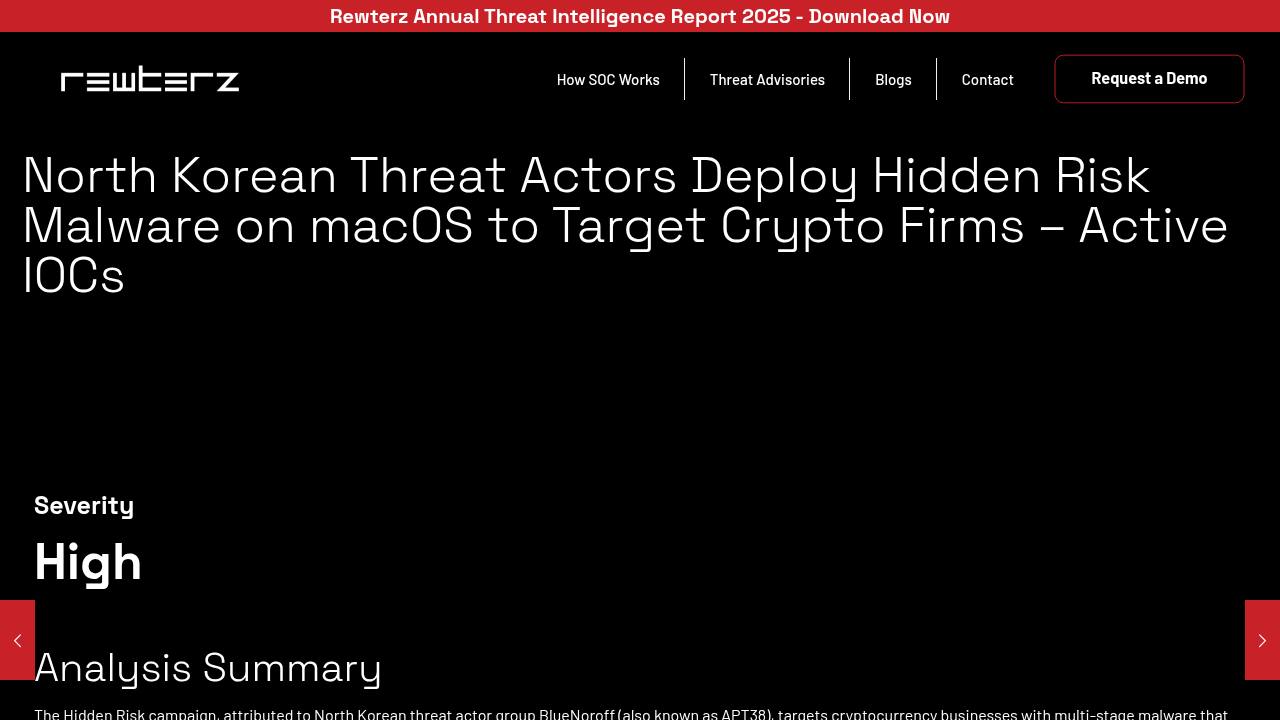 Thumbnail for North Korean Threat Actors Deploy Hidden Risk Malware on macOS to Target Crypto Firms – Active IOCs