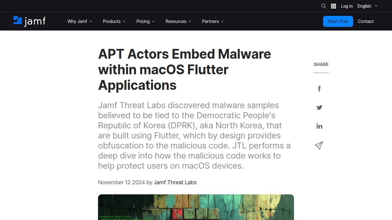 Thumbnail for APT Actors Embed Malware within macOS Flutter Applications