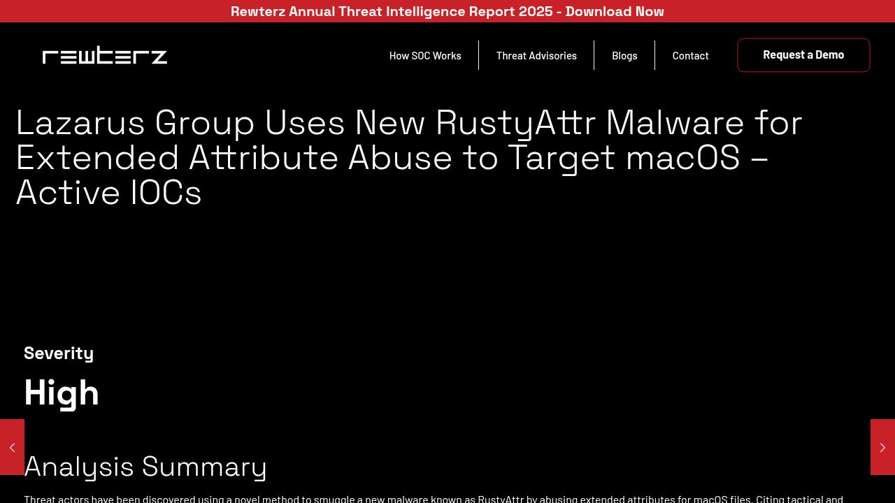 Thumbnail for Lazarus Group Uses New RustyAttr Malware for Extended Attribute Abuse to Target macOS – Active IOCs