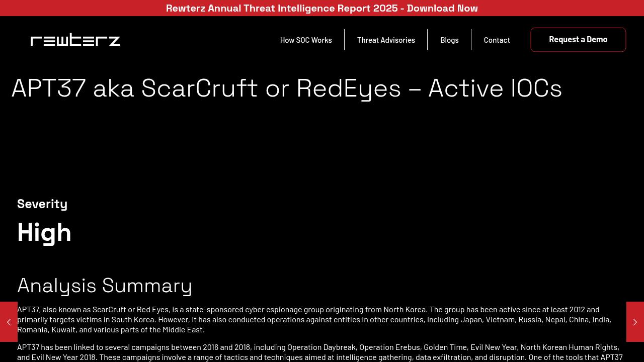 Thumbnail for APT37 aka ScarCruft or RedEyes – Active IOCs