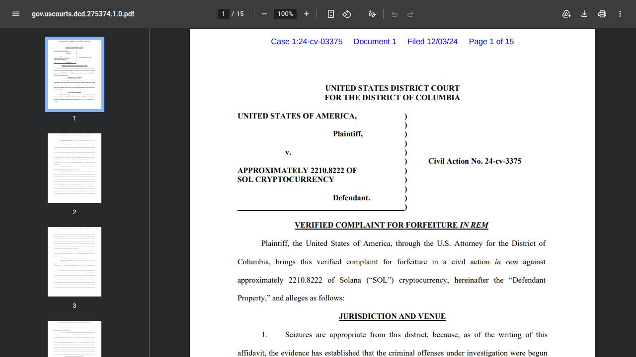Thumbnail for USA v. APPROXIMATELY 2210.8222 OF SOL CRYPTOCURRENCY