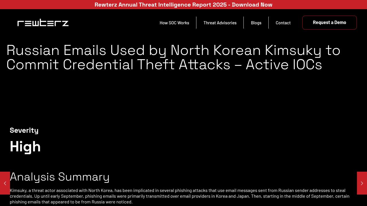 Thumbnail for Russian Emails Used by North Korean Kimsuky to Commit Credential Theft Attacks – Active IOCs