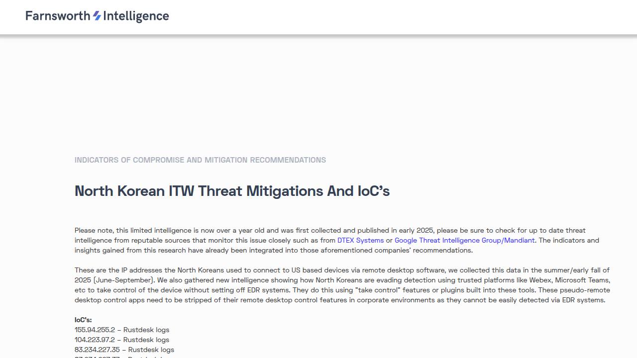 Thumbnail for North Korean IT Farms IoC Document and Recommendations