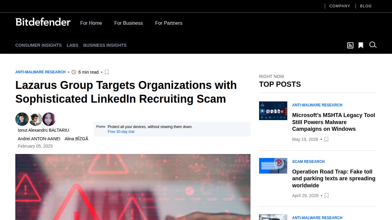 Thumbnail for Lazarus Group Targets Organizations with Sophisticated LinkedIn Recruiting Scam