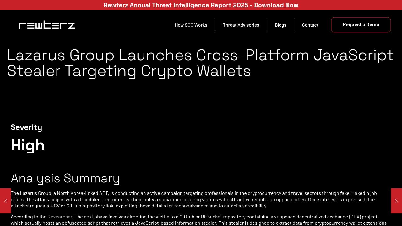 Thumbnail for Lazarus Group Launches Cross-Platform JavaScript Stealer Targeting Crypto Wallets