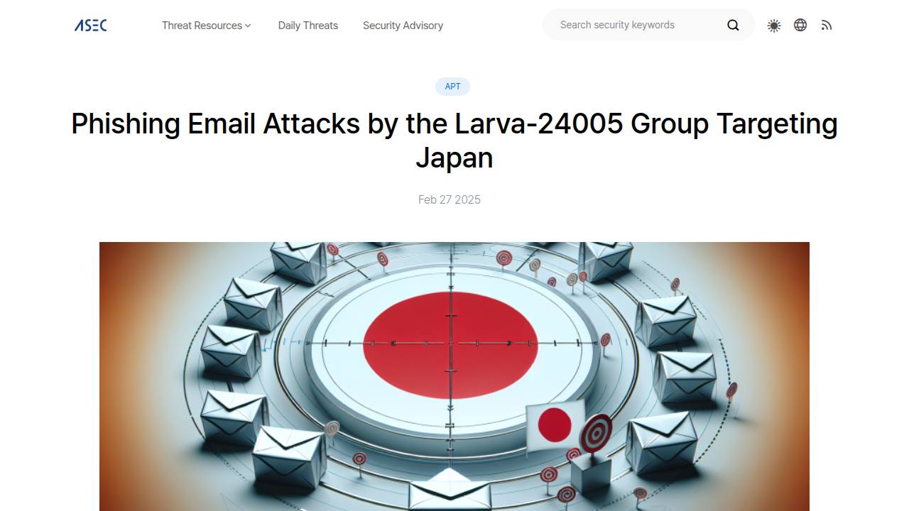 Thumbnail for Phishing Email Attacks by the Larva-24005 Group Targeting Japan