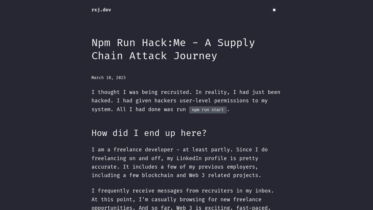 Thumbnail for Npm Run Hack:Me - A Supply Chain Attack Journey