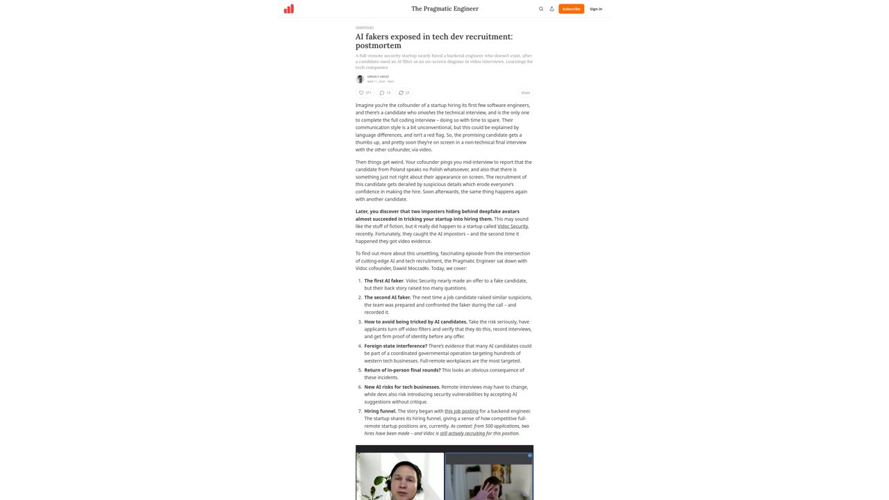 Thumbnail for AI fakers exposed in tech dev recruitment: postmortem