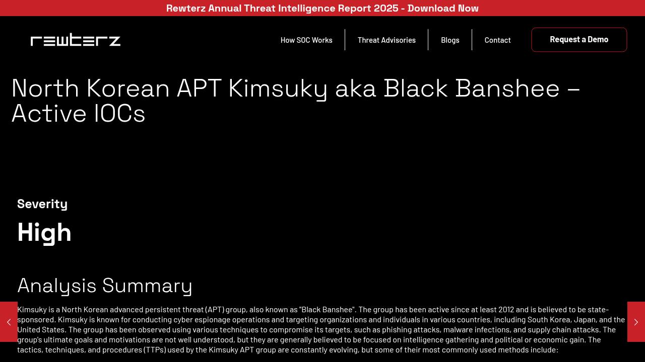 Thumbnail for North Korean APT Kimsuky aka Black Banshee – Active IOCs