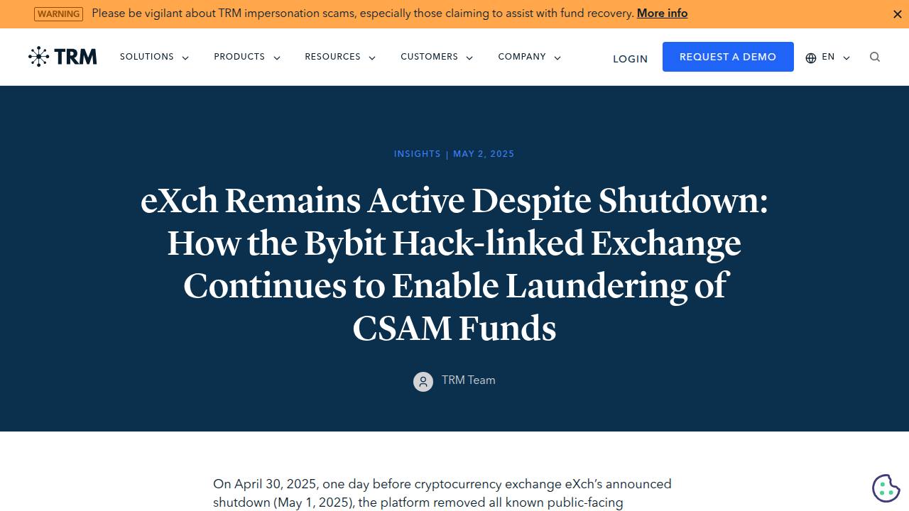 Thumbnail for eXch Remains Active Despite Shutdown: How the Bybit Hack-linked Exchange Continues to Enable Laundering of CSAM Funds