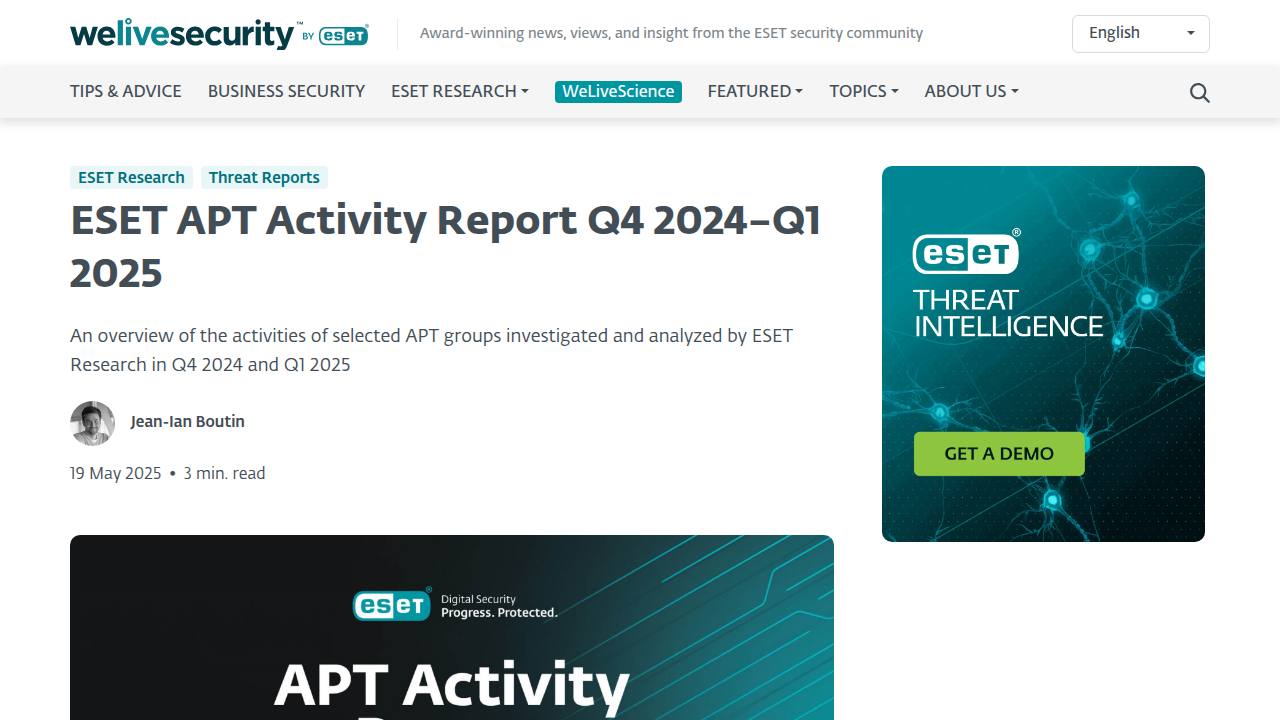 Thumbnail for ESET APT Activity Report Q4 2024–Q1 2025
