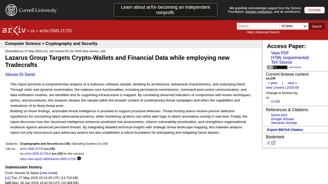 Thumbnail for Lazarus Group Targets Crypto-Wallets and Financial Data while employing new Tradecrafts