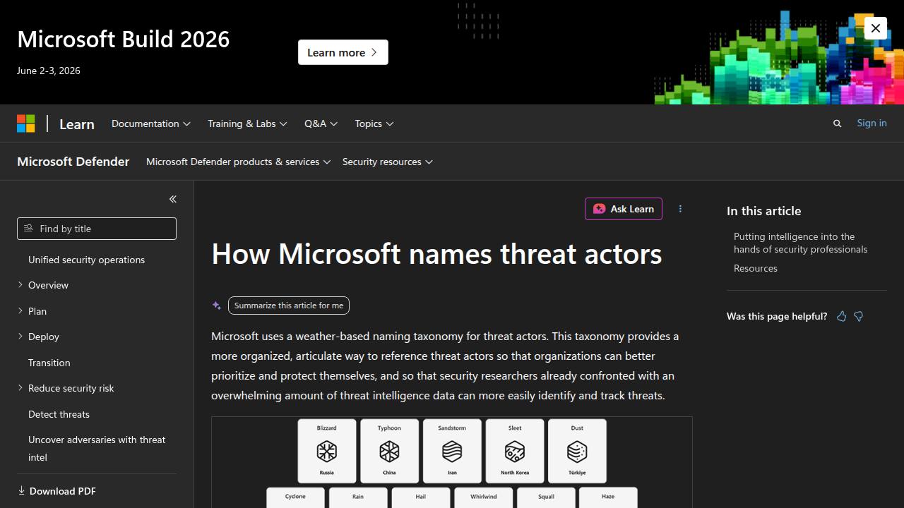Thumbnail for How Microsoft names threat actors - Unified security operations