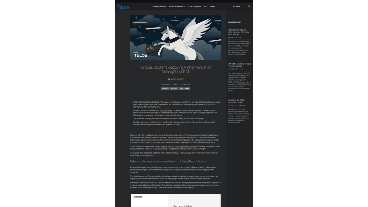 Thumbnail for Famous Chollima deploying Python version of GolangGhost RAT