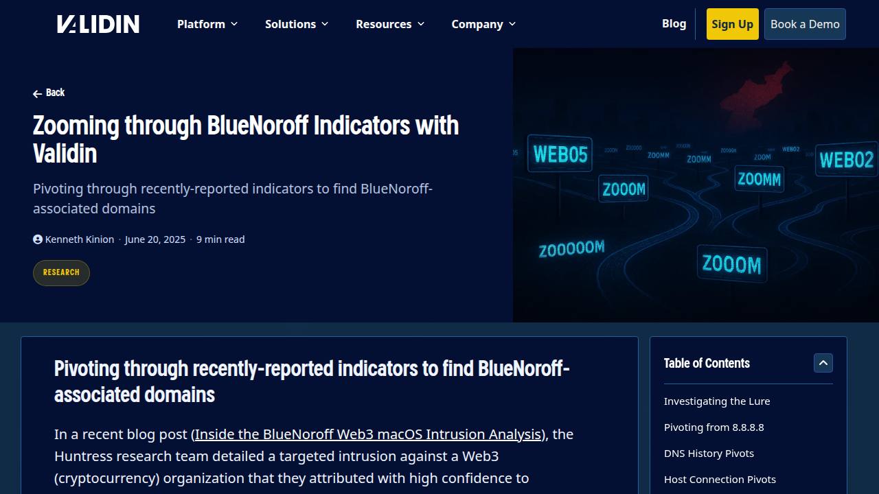 Thumbnail for Zooming through BlueNoroff Indicators with Validin