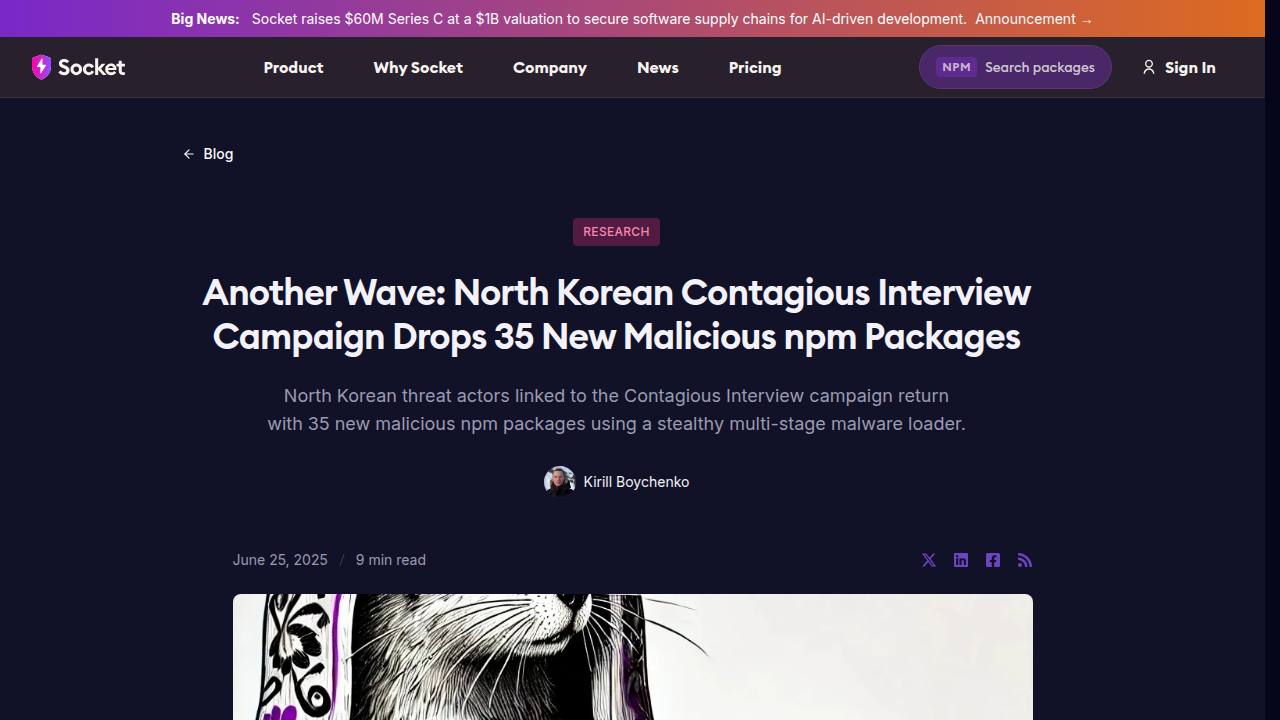 Thumbnail for Another Wave: North Korean Contagious Interview Campaign Drops 35 New Malicious npm Packages