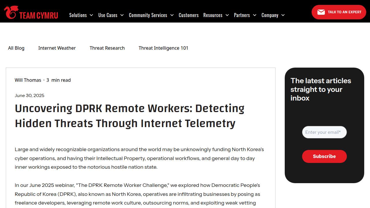 Thumbnail for Uncovering DPRK Remote Workers: Detecting Hidden Threats Through Internet Telemetry