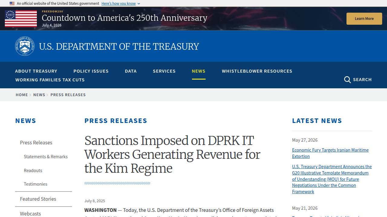 Thumbnail for Sanctions Imposed on DPRK IT Workers Generating Revenue for the Kim Regime