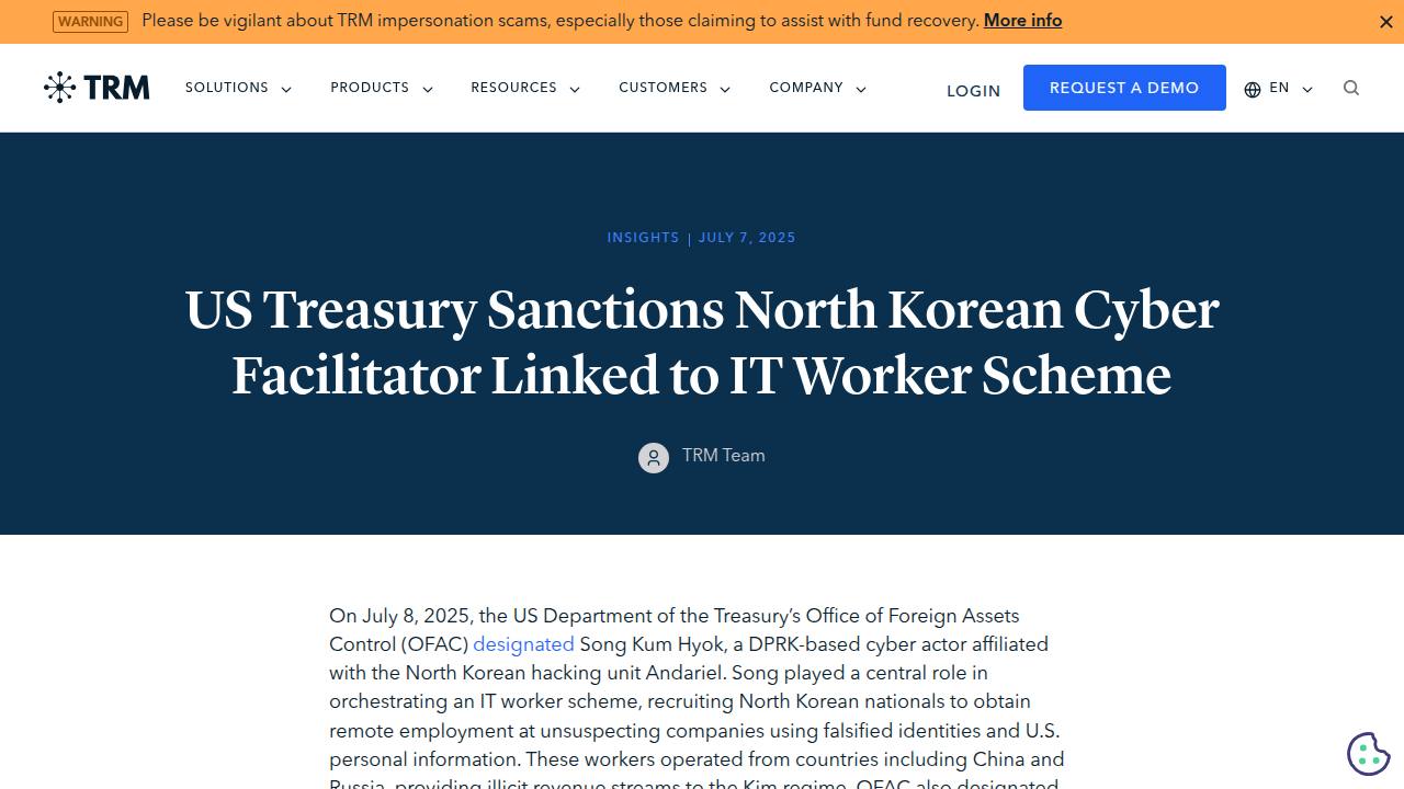 Thumbnail for US Treasury Sanctions North Korean Cyber Facilitator Linked to IT Worker Scheme