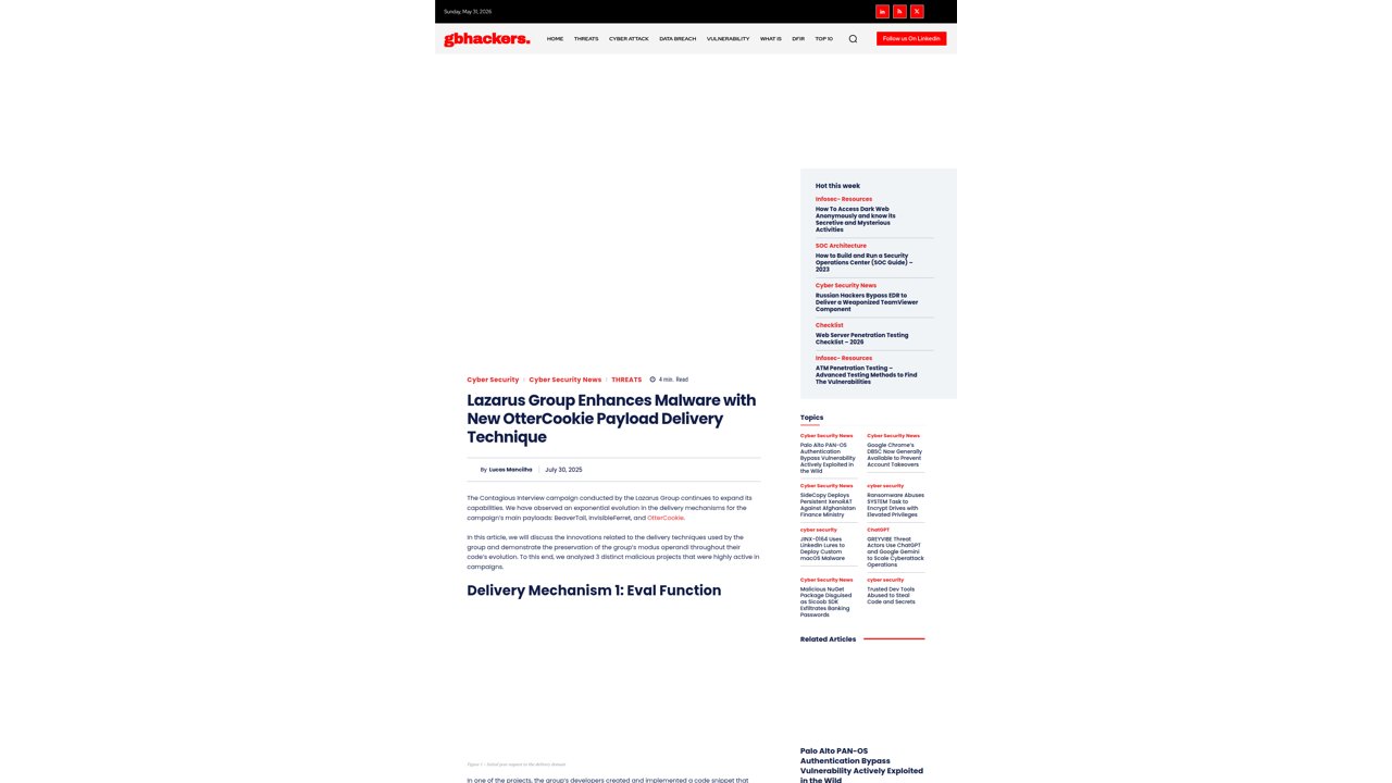 Thumbnail for Lazarus Group Enhances Malware with New OtterCookie Payload Delivery Technique
