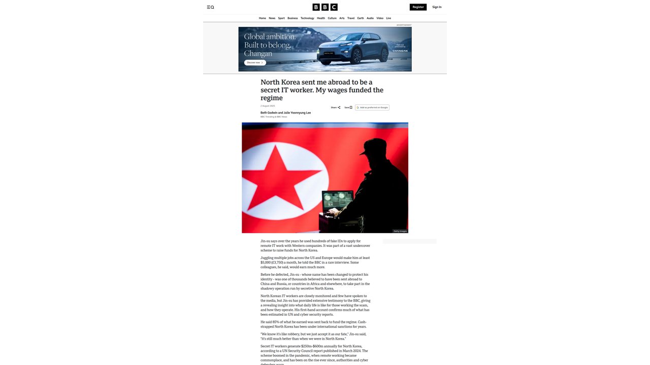 Thumbnail for North Korea sent me abroad to be a secret IT worker. My wages funded the regime