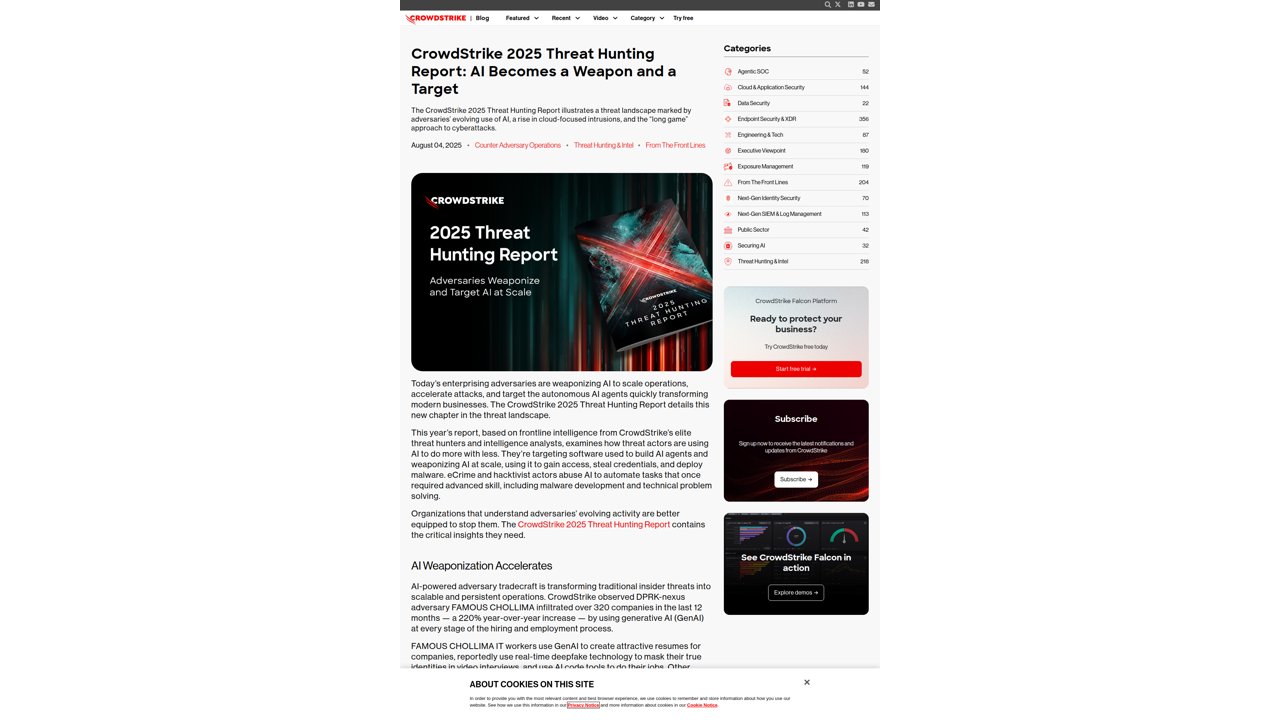 Thumbnail for CrowdStrike 2025 Threat Hunting Report: AI Becomes a Weapon and a Target