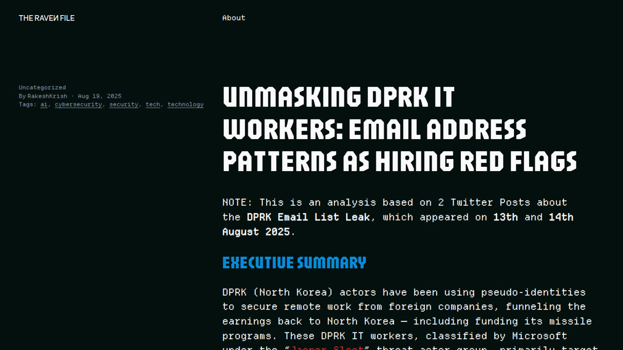 Thumbnail for Unmasking DPRK IT Workers: Email Address Patterns as Hiring Red Flags