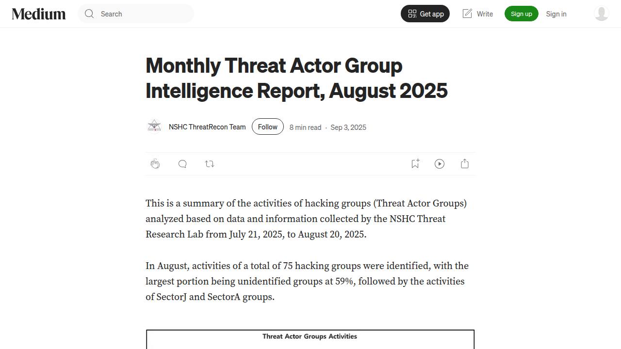 Thumbnail for Monthly Threat Actor Group Intelligence Report, August 2025