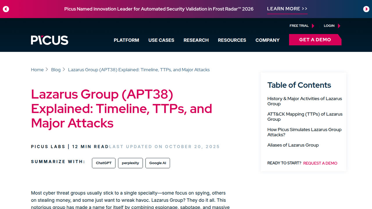 Thumbnail for Lazarus Group (APT38) Explained: Timeline, TTPs, and Major Attacks