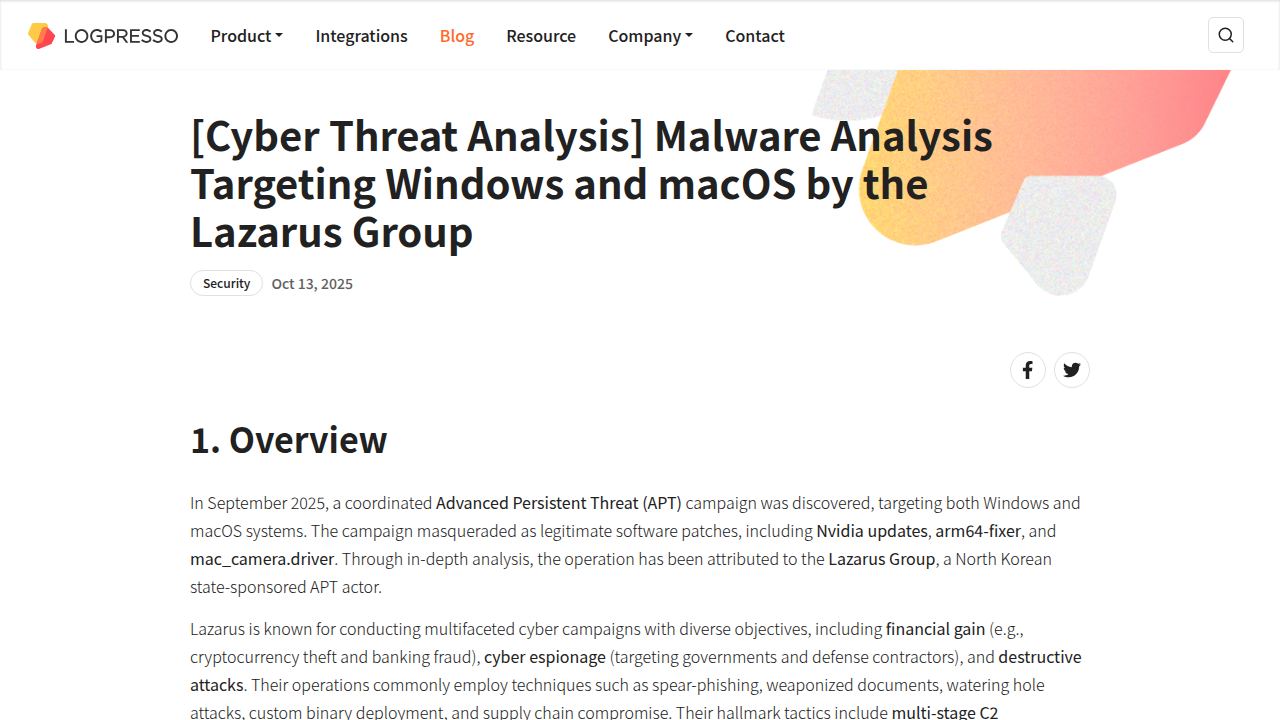 Thumbnail for Malware Analysis Targeting Windows and macOS by the Lazarus Group