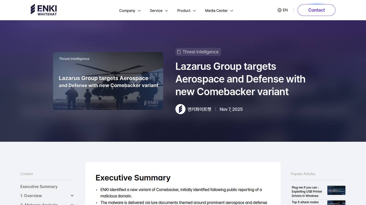 Thumbnail for Lazarus Group targets Aerospace and Defense with new Comebacker variant
