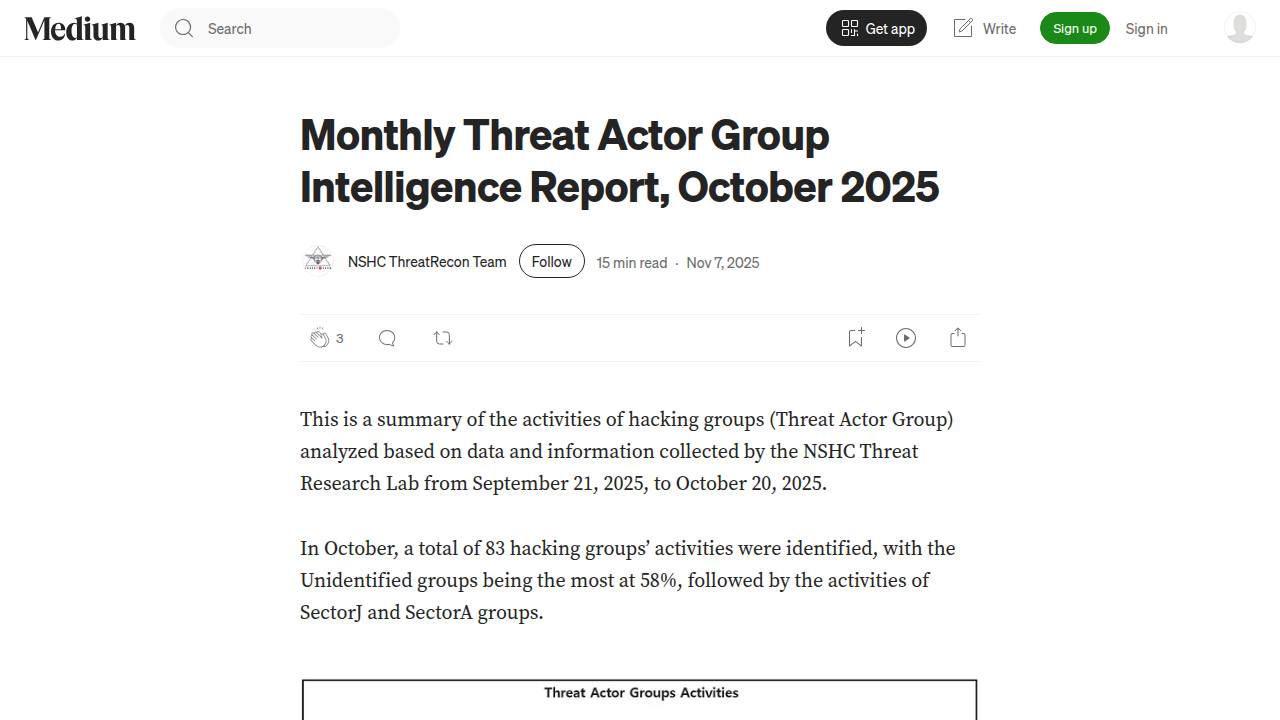 Thumbnail for Monthly Threat Actor Group Intelligence Report, October 2025