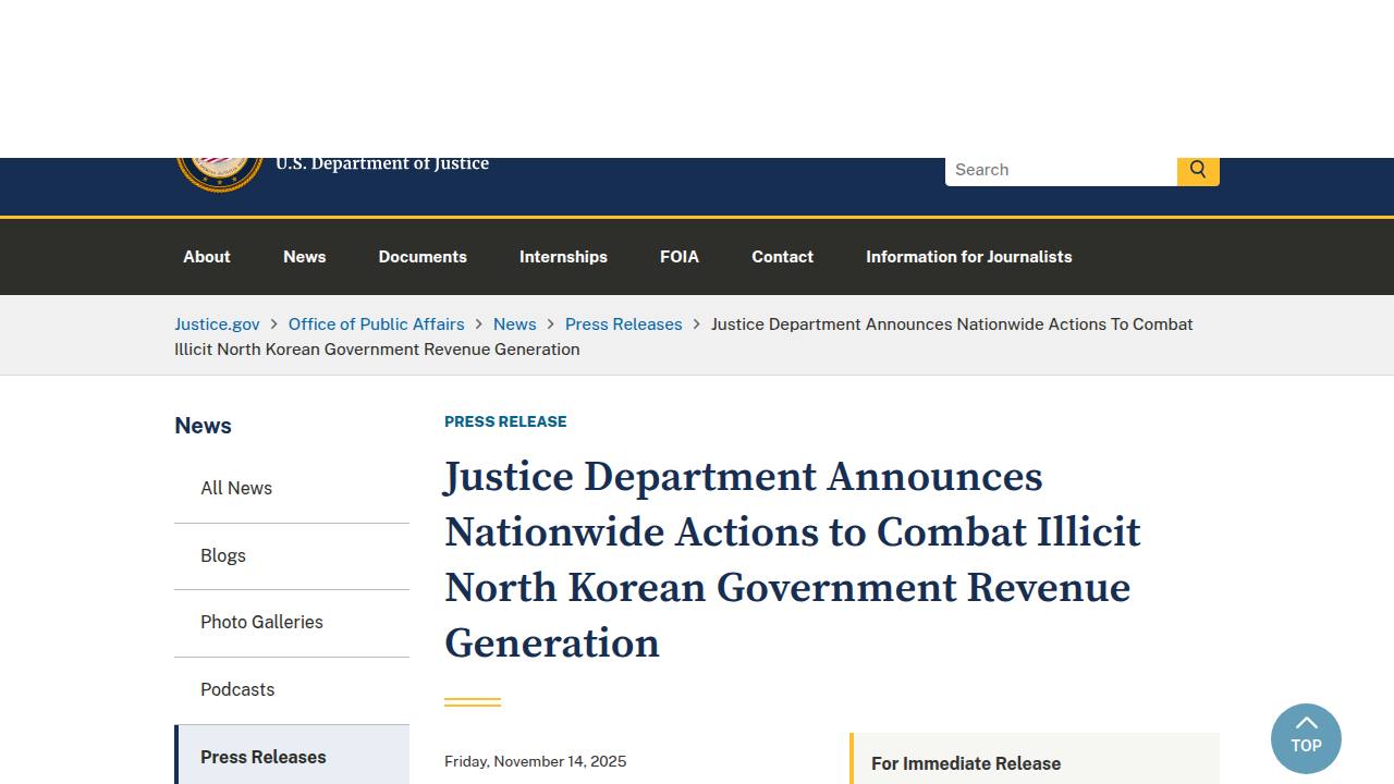 Thumbnail for Justice Department Announces Nationwide Actions to Combat Illicit North Korean Government Revenue Generation