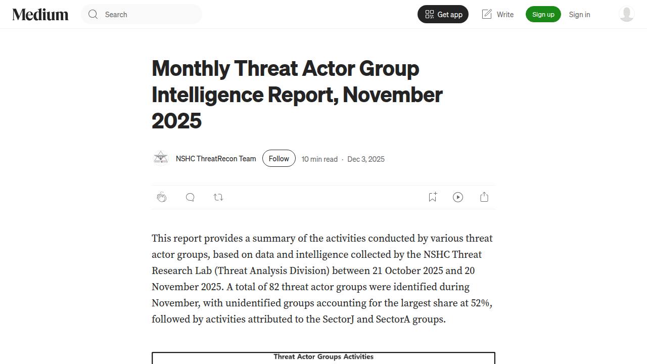 Thumbnail for Monthly Threat Actor Group Intelligence Report, November 2025