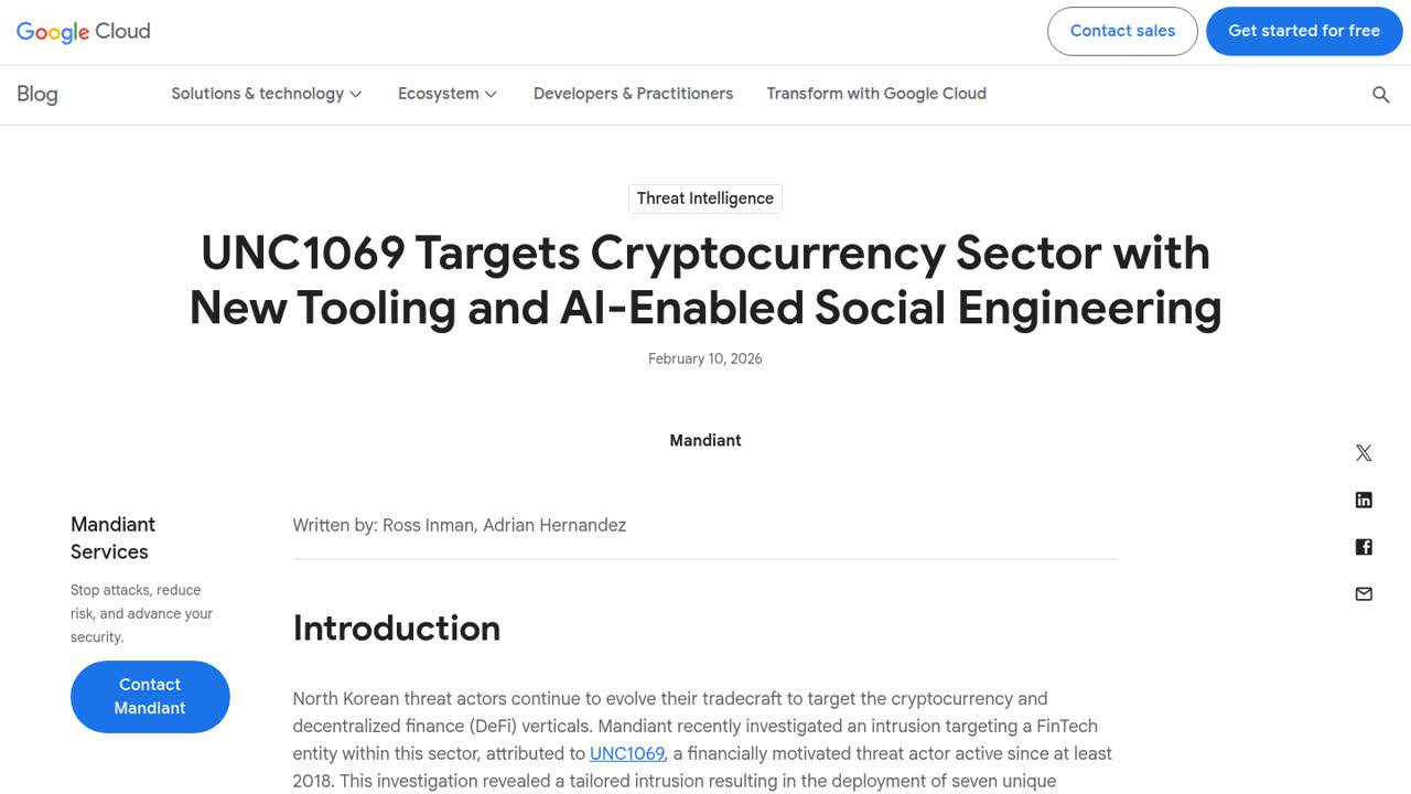 Thumbnail for UNC1069 Targets Cryptocurrency Sector with New Tooling and AI-Enabled Social Engineering